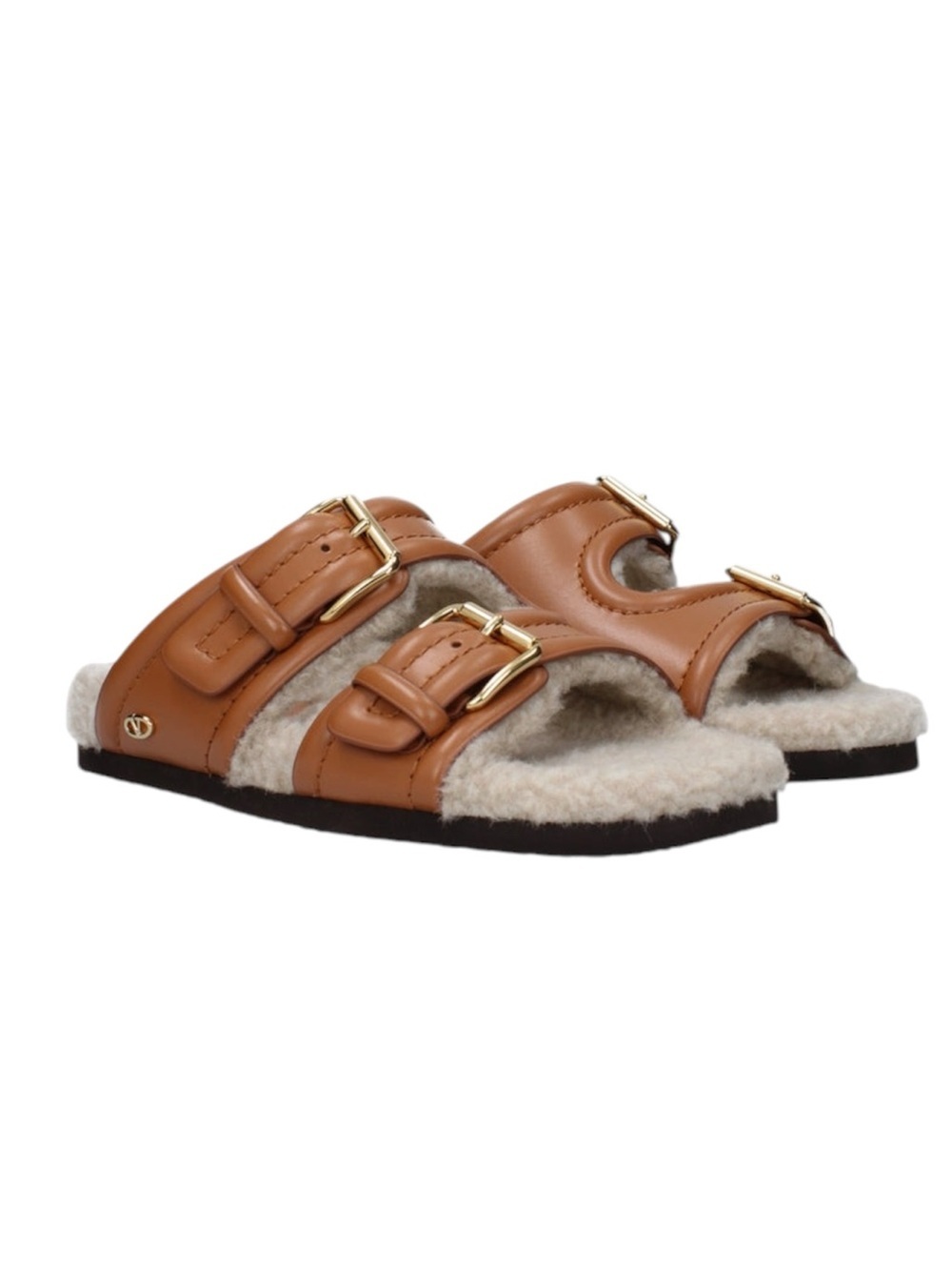 Valentino Garavani Women's Flip-Flops And Wooden Shoes, Leather, Brown/Almond - Picture 2 of 7